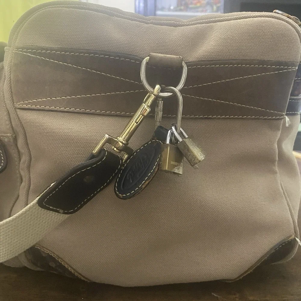Vintage Eddie Bauer Canvas Leather Duffel Bag Weekend Travel Luggage Tan Brown